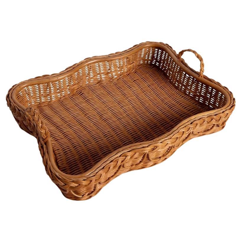 Hadley Rattan Scalloped Tray, Natural Honey, Modern, Rustic by Louise Roe For Sale