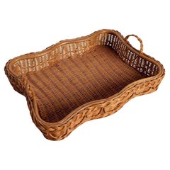 Hadley Rattan Scalloped Tray, Natural Honey, Modern, Rustic by Louise Roe