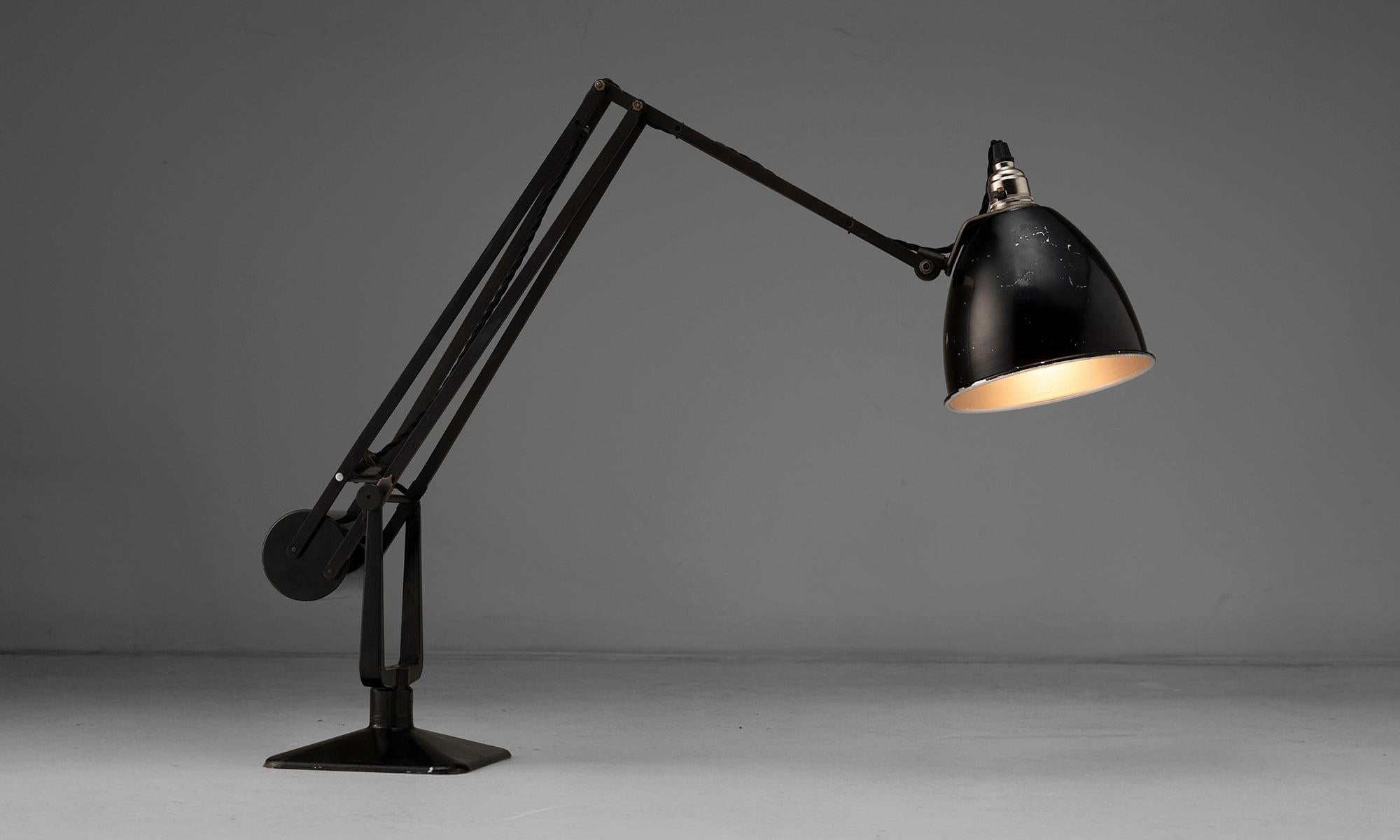 England, 1950
Stamped ‘Made by Hadrill & Hortsmann Godalming England’. In original black factory finish.
6”w x 12”-32”d x 21”h
Ref. L5248
$ 2,400