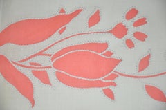 Hadson Detailed Ivory & Coral  "Embroidered Print" Cotton Tablecloth
