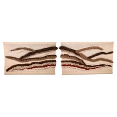 Hadwiga Steckler Mid Century Modern Hand Woven 2 Piece Fiber Wall Art Tapestry