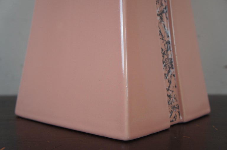 Haegar Pottery Art Deco Style Pink Ceramic Pyramid Mantel Vase Urn