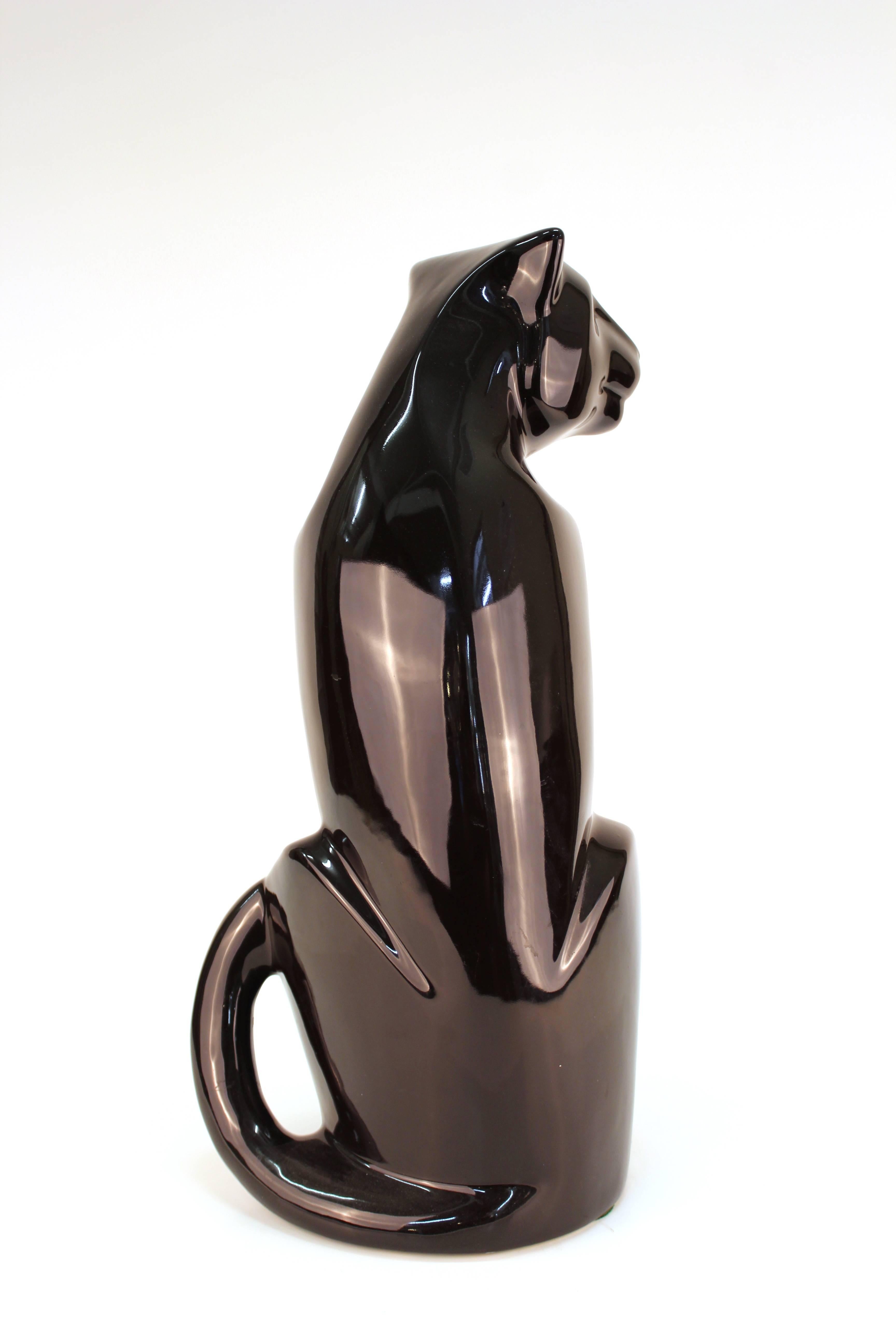 Fin du 20e siècle Panthère noire en céramique de style Art déco Haeger