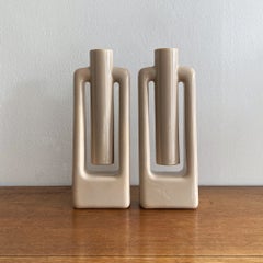 Haeger Beige Ecru Abstract Postmodern Vases, Pair of Two