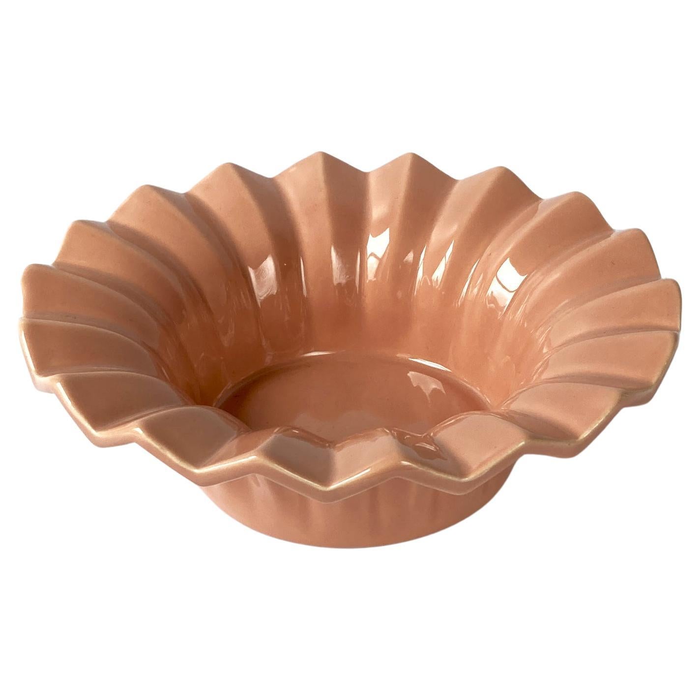 Haeger Blush Peach Abstract Pleat Bowl Postmodern