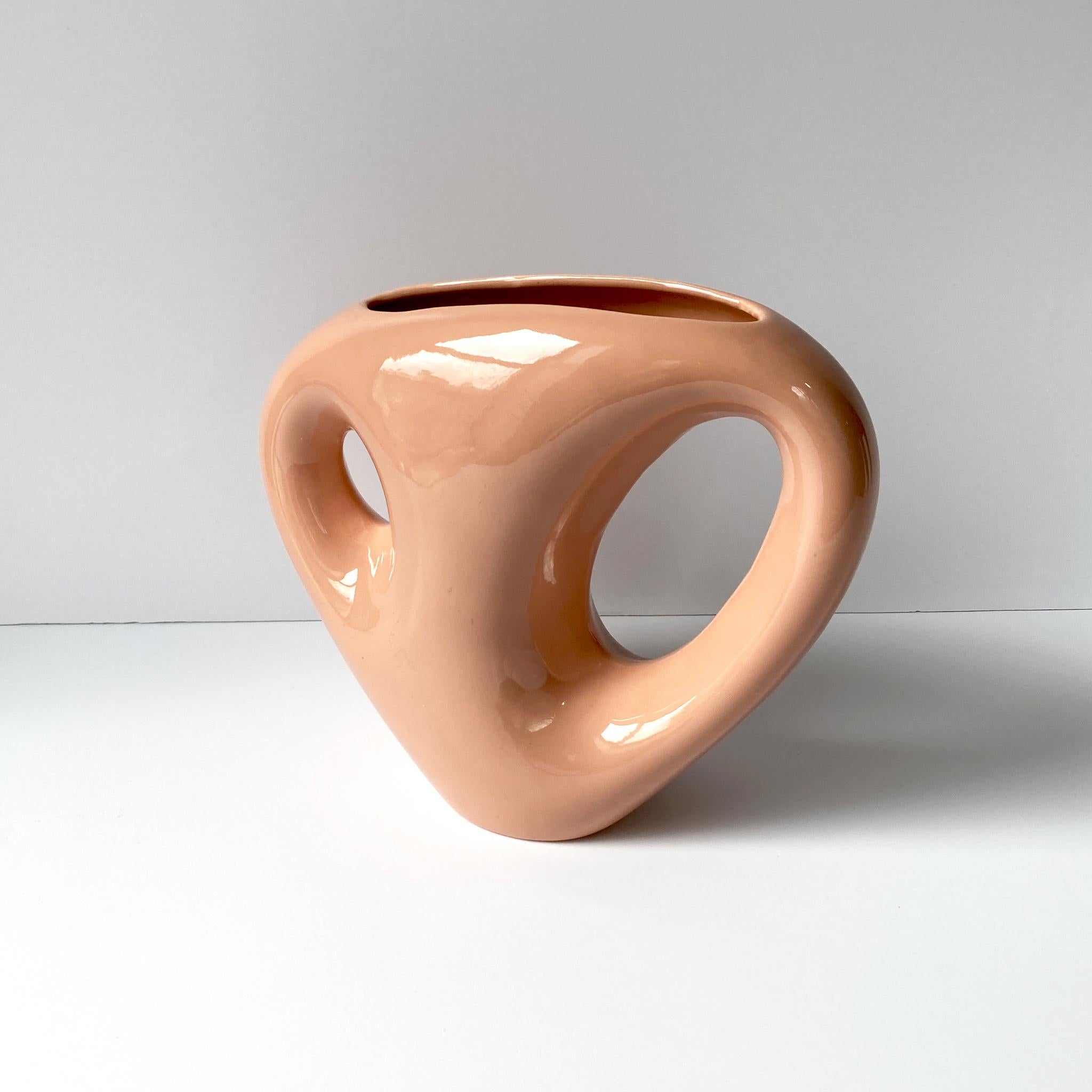 American Haeger Blush Peach Abstract Vase Postmodern For Sale
