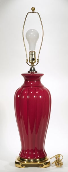 Haeger Burgundy Red Ceramic & Brass Large Urn Table Lamp