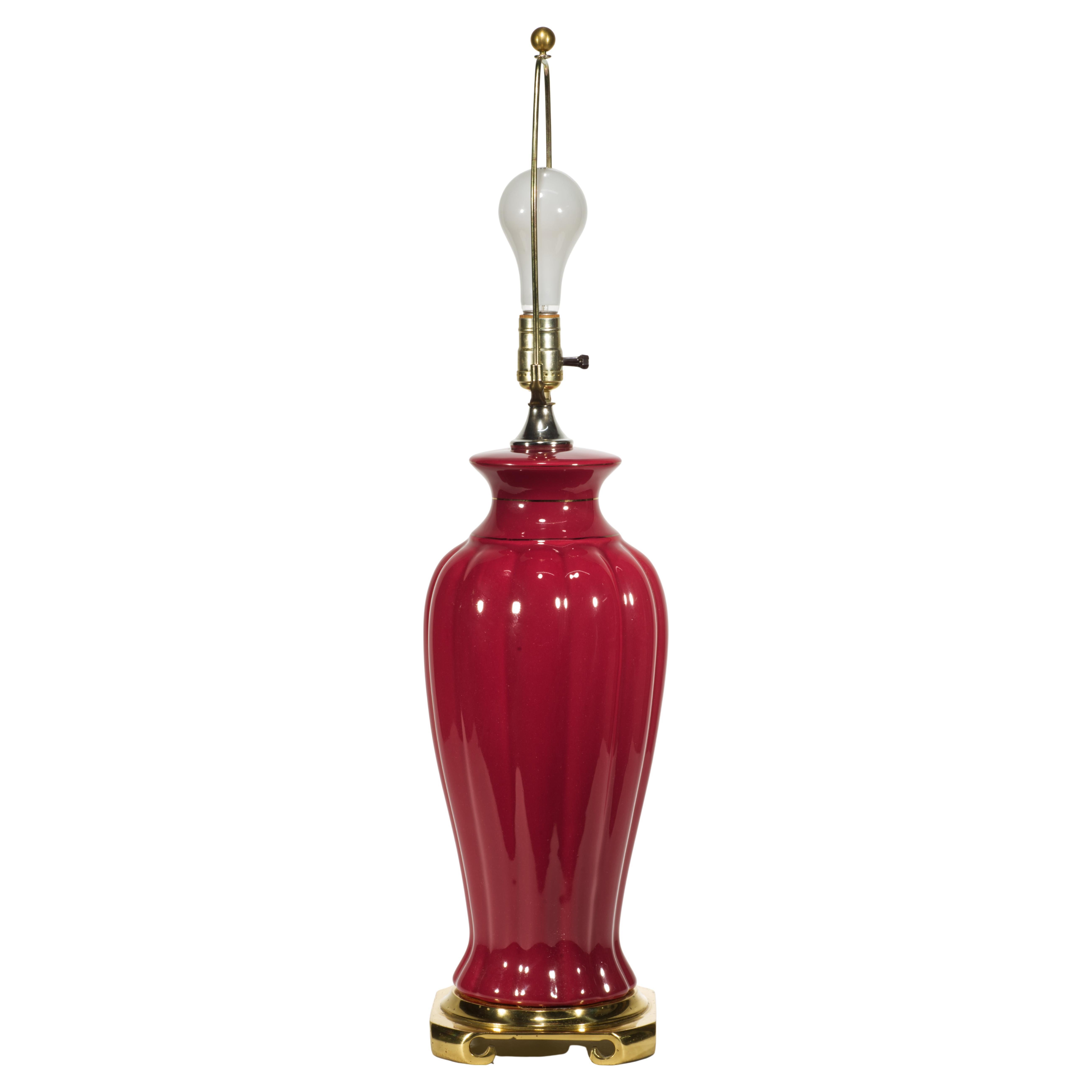 Haeger Burgundy Red Ceramic & Brass Large Urn Table Lamp For Sale