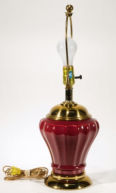 Haeger Burgundy Red Ceramic & Brass Urn Table Accent Lamp, Marked
