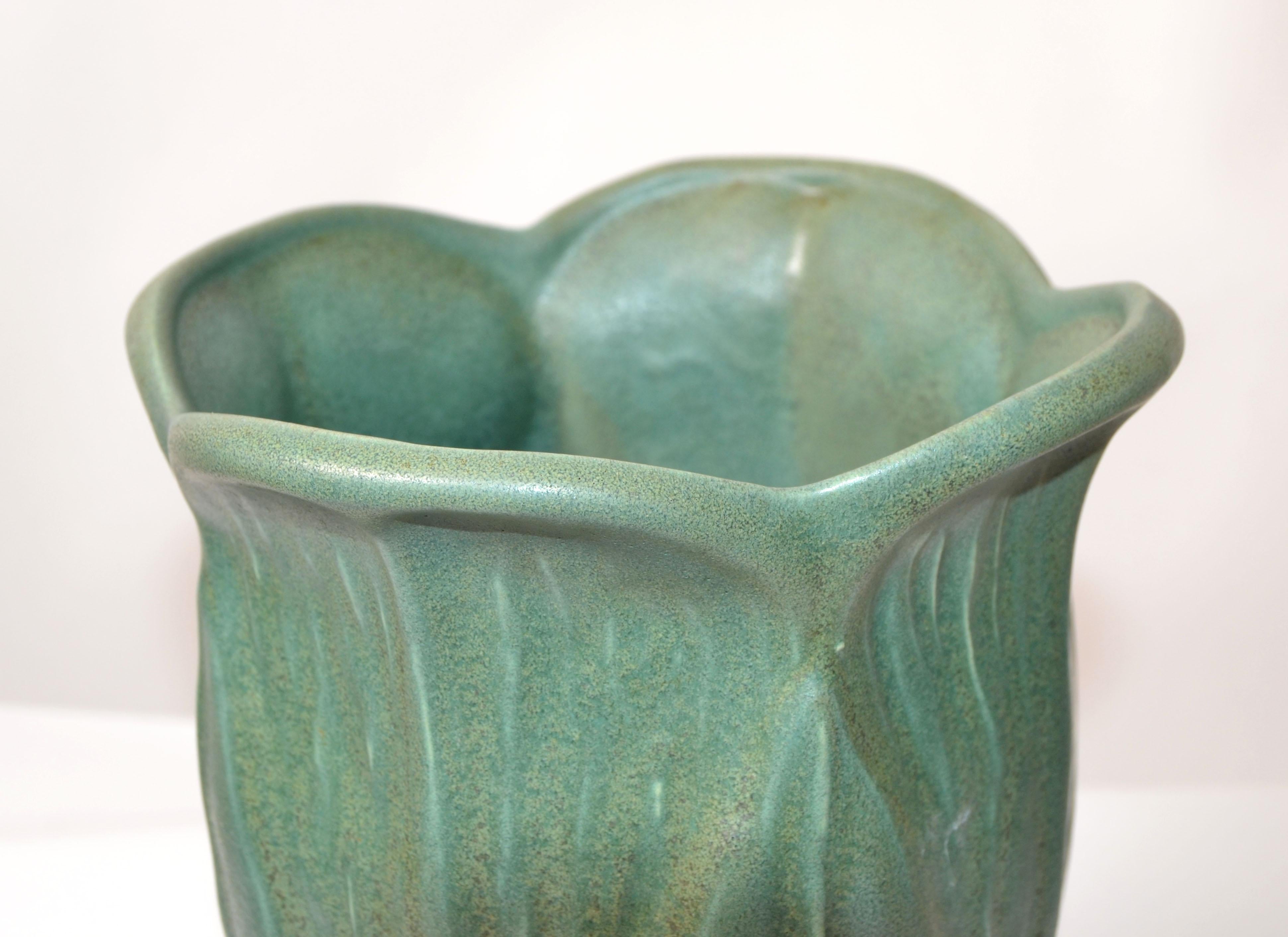 American Haeger Floral Mint Green Glazed Hand-Crafted Pottey Vase Mid-Century Modern USA For Sale