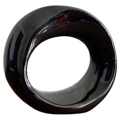 Vintage Haeger Gloss Black Postmodern Abstract Circular Twisted Orb Sculpture