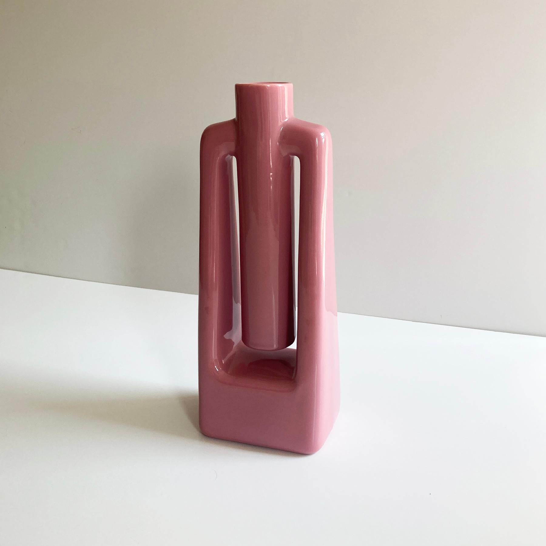 Glazed Haeger Mauve Pink Abstract Postmodern Vase For Sale
