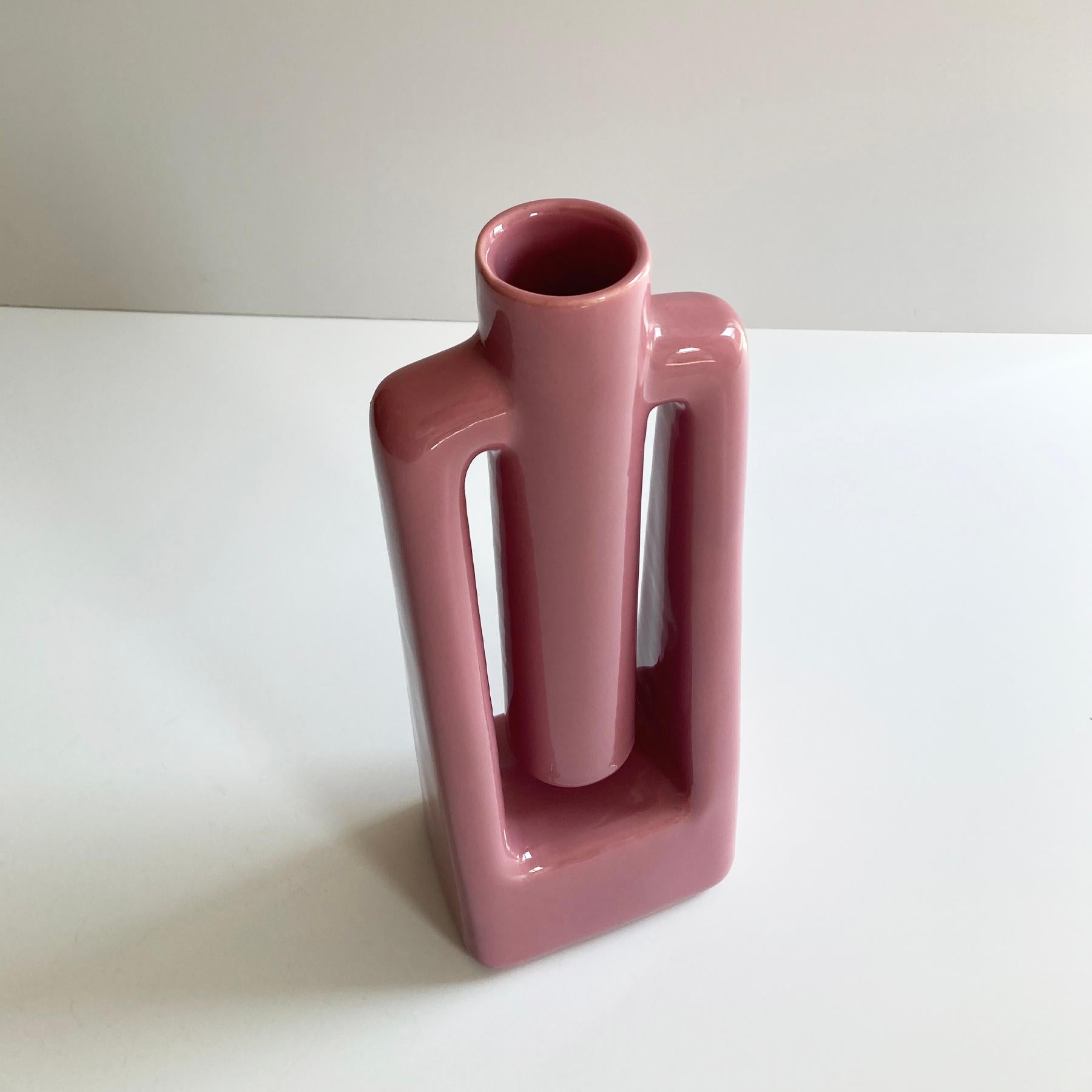 Ceramic Haeger Mauve Pink Abstract Postmodern Vase For Sale