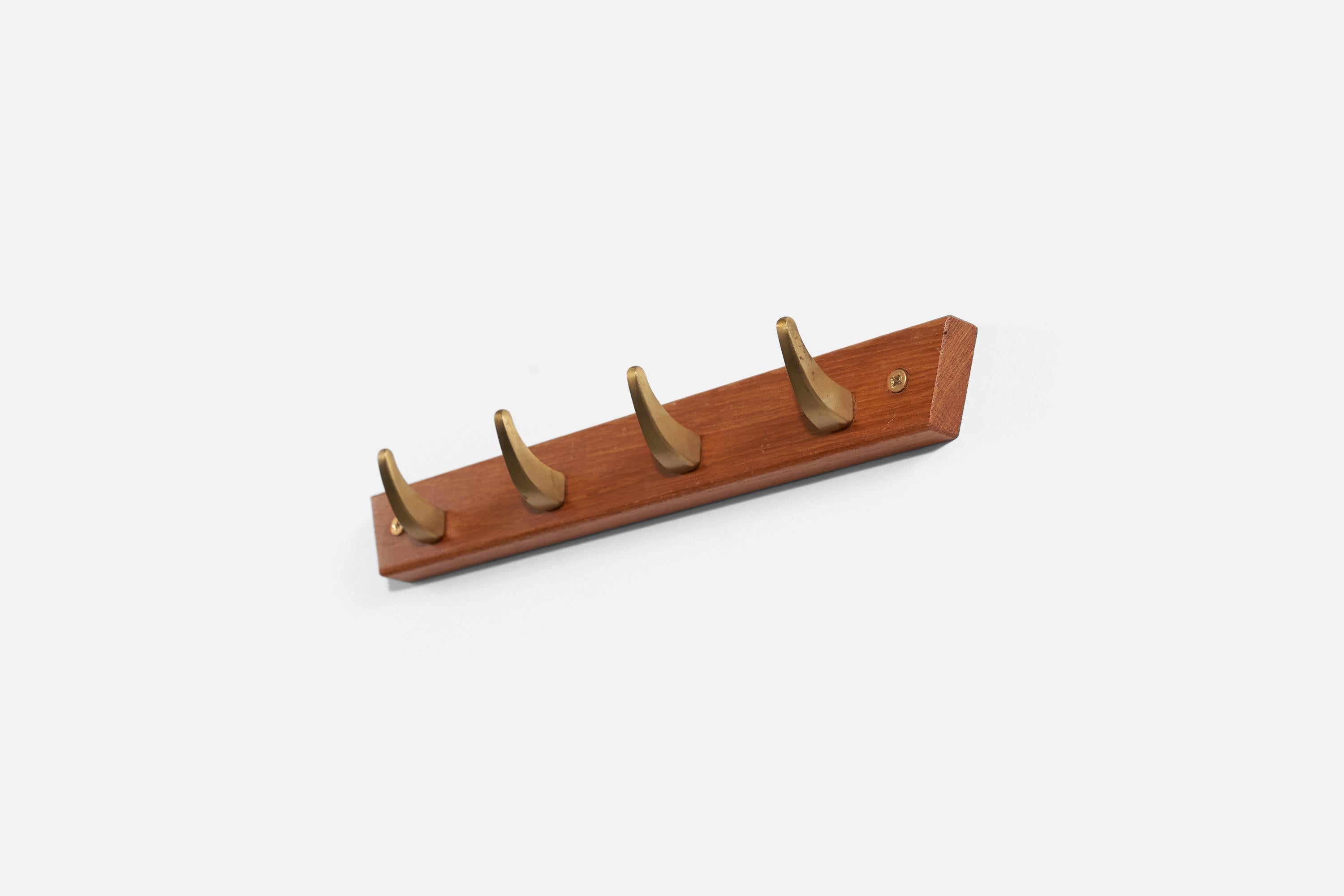 Swedish Hafa, Coat Rack, Brass, Teak, Sweden, 1960s For Sale