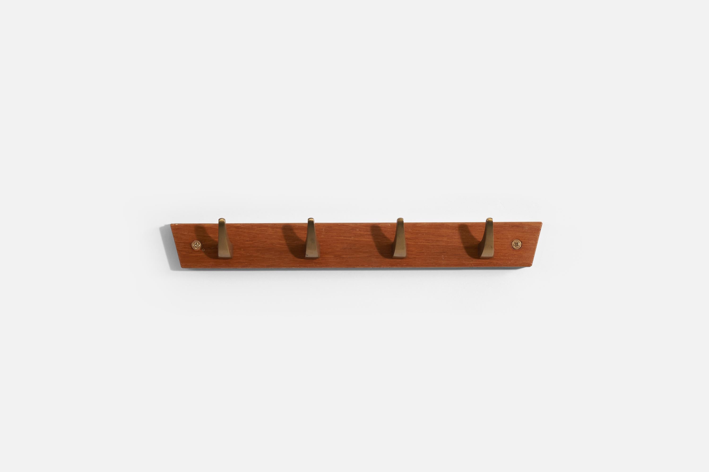 Hafa, Coat Rack, Brass, Teak, Sweden, 1960s In Good Condition For Sale In High Point, NC