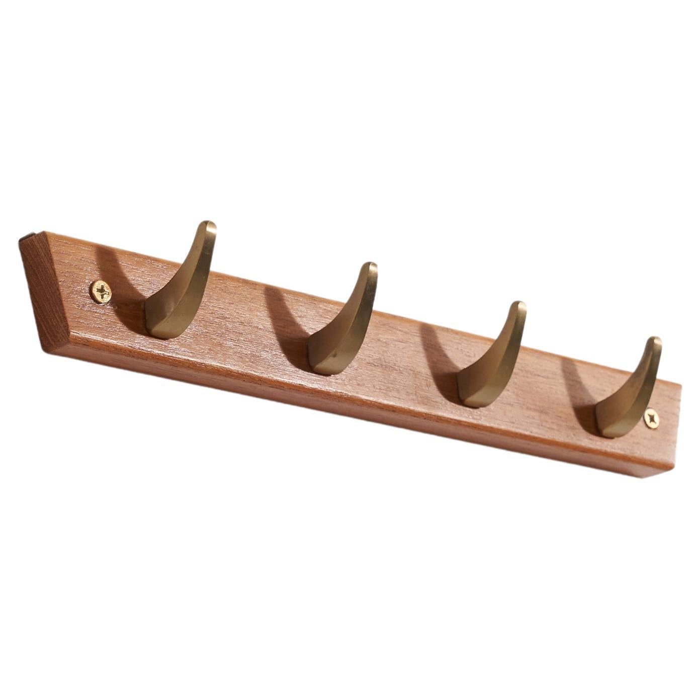 Hafa, Coat Rack, Brass, Teak, Sweden, 1960s