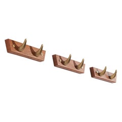 Hafa, Set of Three Coat Hangers, Brass, Teak, Sweden, 1960s