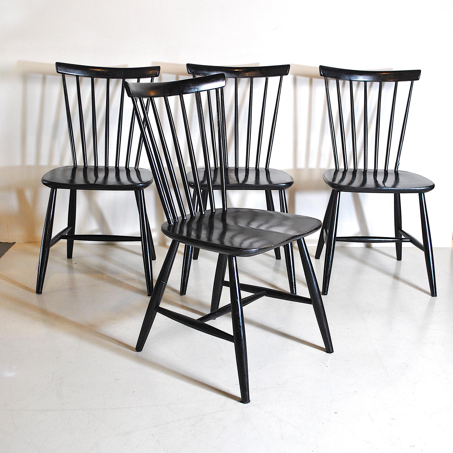 Set of four lacquered chairs, typical Scandinavian production of the 1960s designer Haga Fors (Ilmari Tapiovaara).