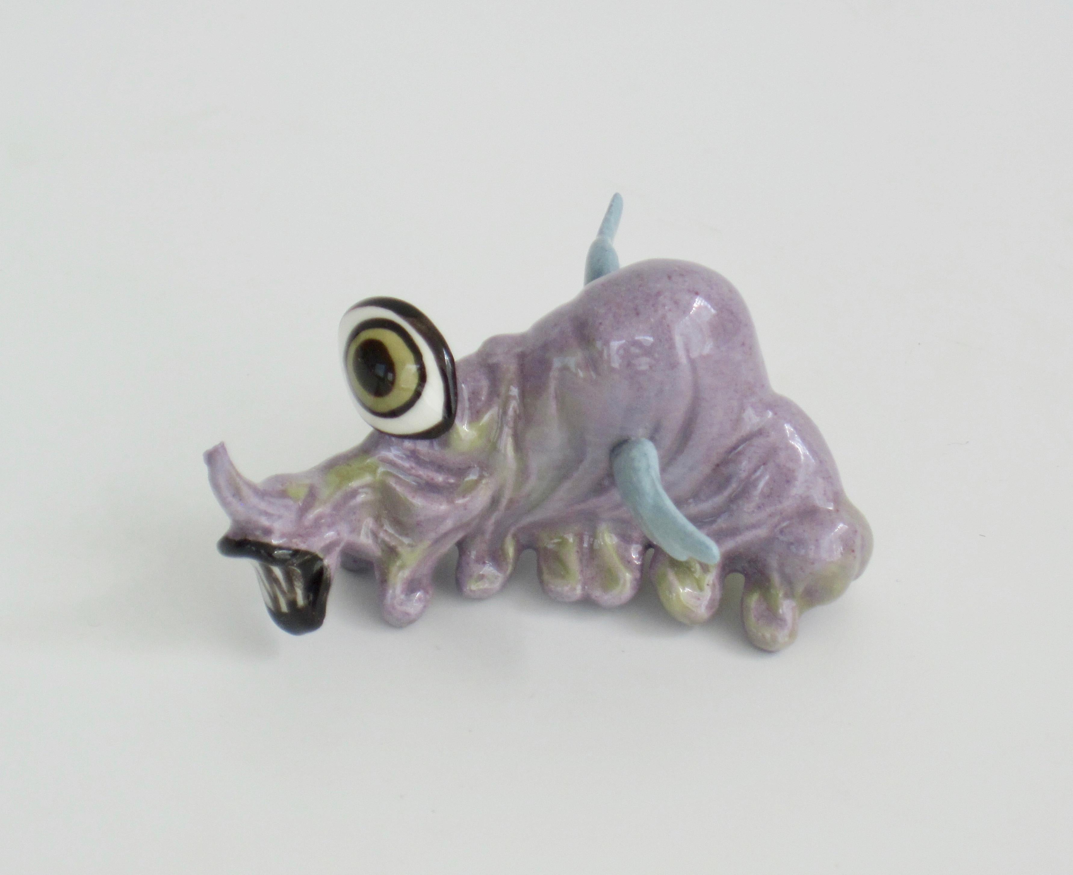 Designed by Nell Bortells for Hagen-Renaker Pottery, Little Horribles were a group of diminutive ghoulish characters only made in 1958 and 1959. 
Earthman #405, is also known as The Purple People Eater with the 
