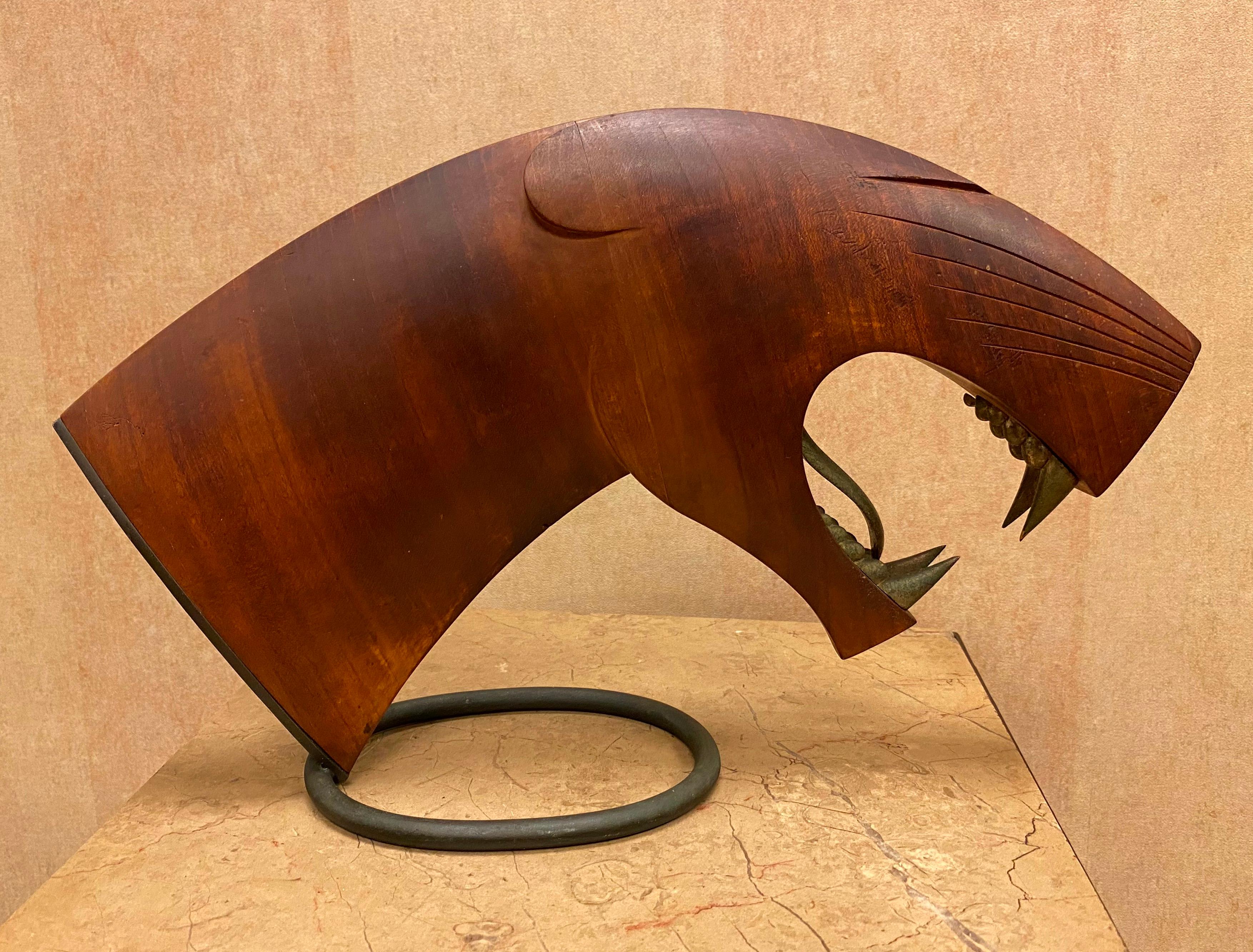 Hagenauer, österreichischer Art-déco-Schnitzer aus Holz und Bronze, Pantherkopf im Zustand „Gut“ im Angebot in New York, NY