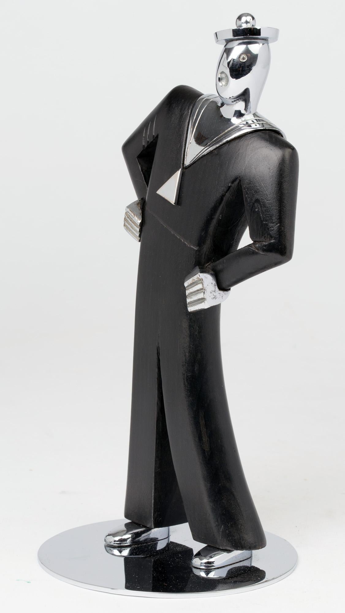 Hagenauer Austrian Art Deco Chrome and Ebonized Wood Jolly Sailor Figure 5