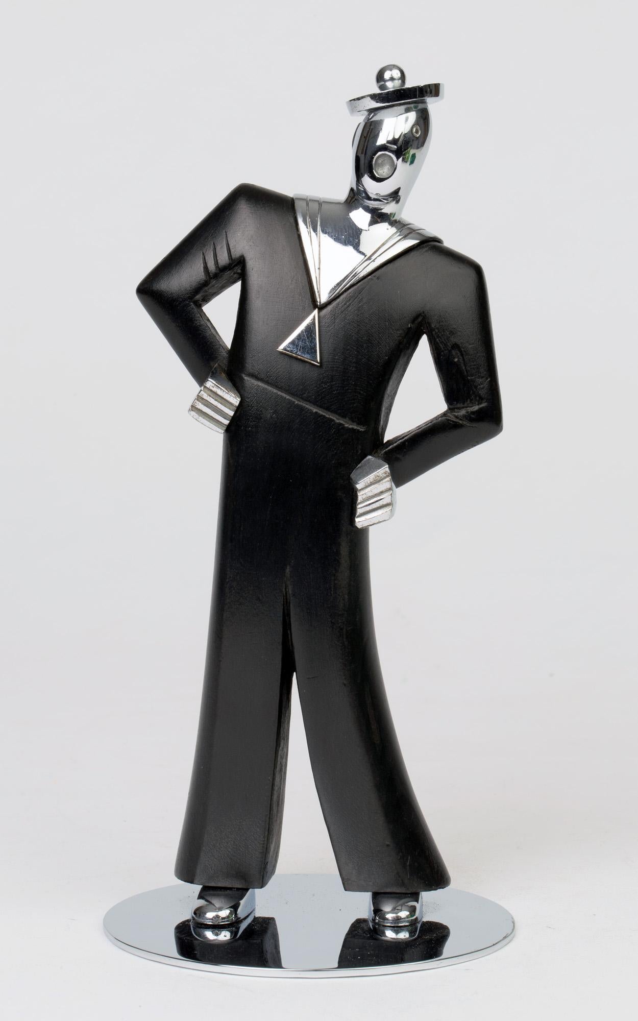 Hagenauer Austrian Art Deco Chrome and Ebonized Wood Jolly Sailor Figure 6