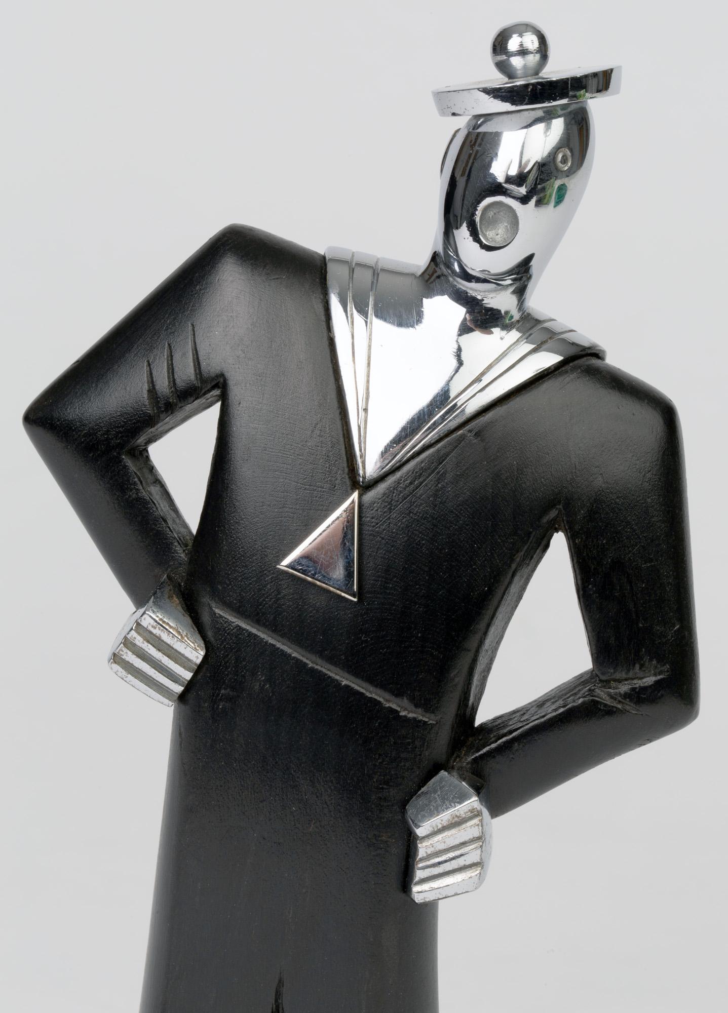 Hagenauer Austrian Art Deco Chrome and Ebonized Wood Jolly Sailor Figure 7