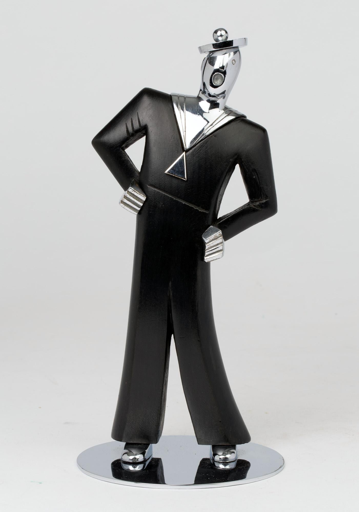 Hagenauer Austrian Art Deco Chrome and Ebonized Wood Jolly Sailor Figure 8