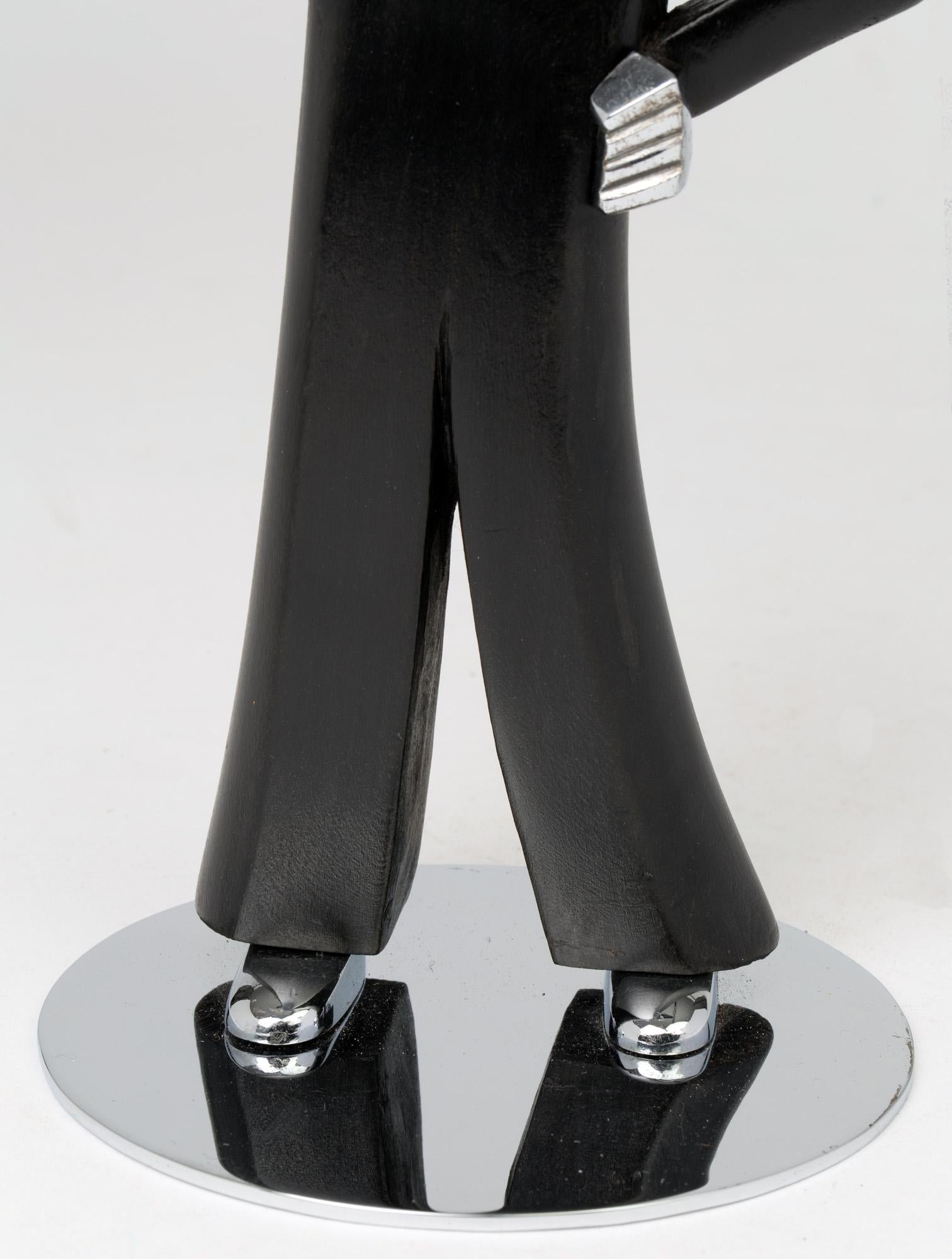Hagenauer Austrian Art Deco Chrome and Ebonized Wood Jolly Sailor Figure 9