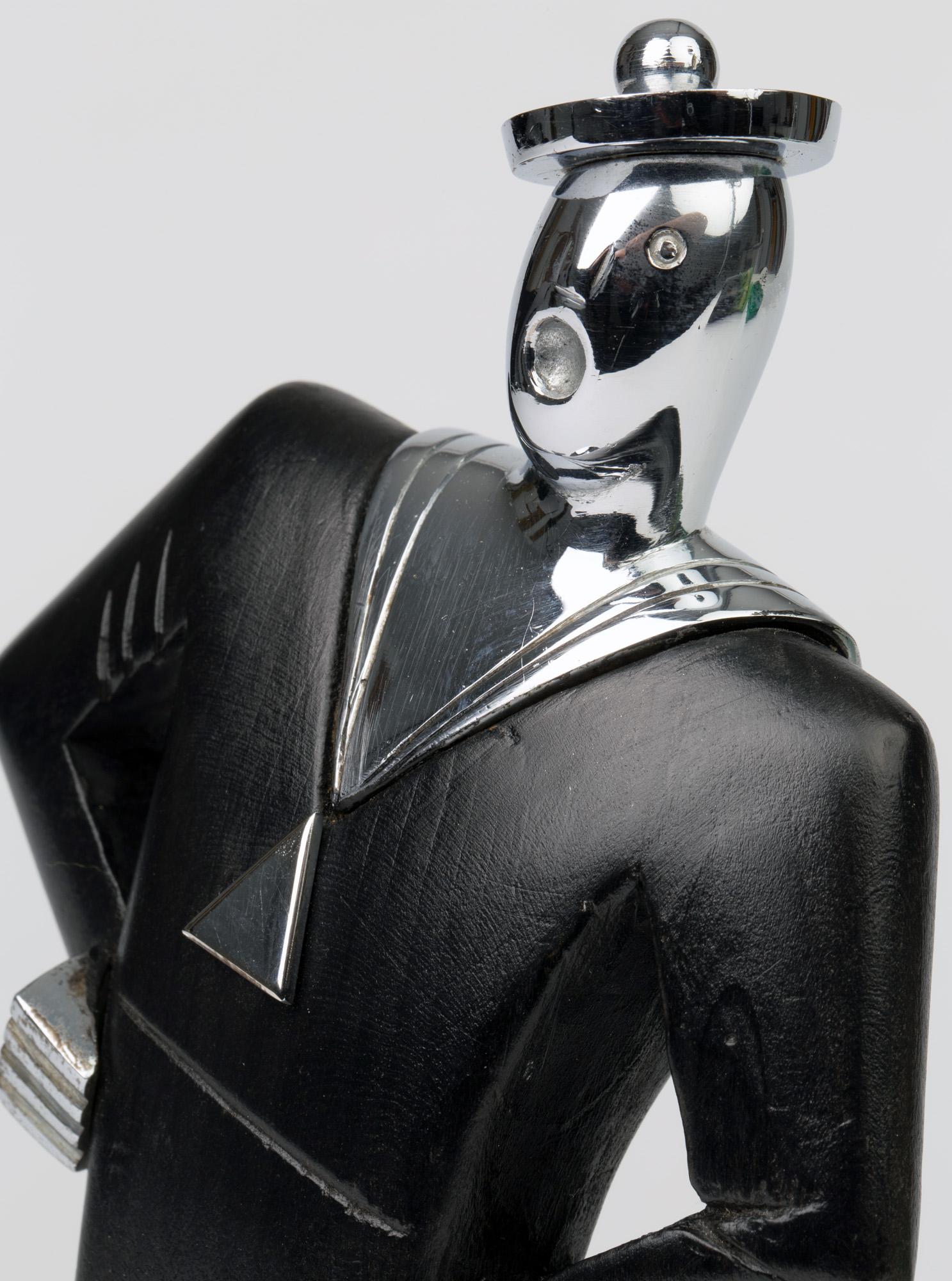 Hagenauer Austrian Art Deco Chrome and Ebonized Wood Jolly Sailor Figure 11