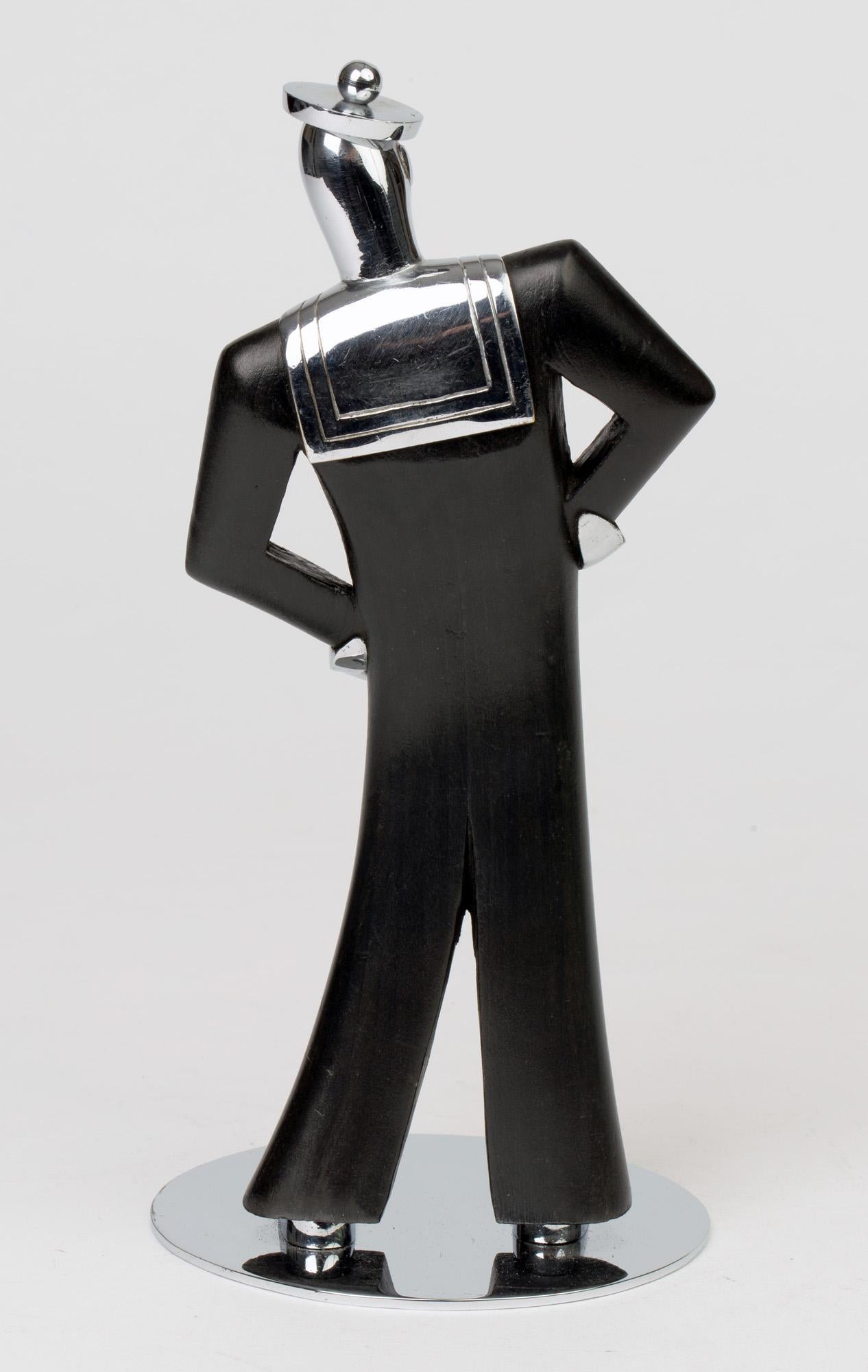 Hagenauer Austrian Art Deco Chrome and Ebonized Wood Jolly Sailor Figure 12