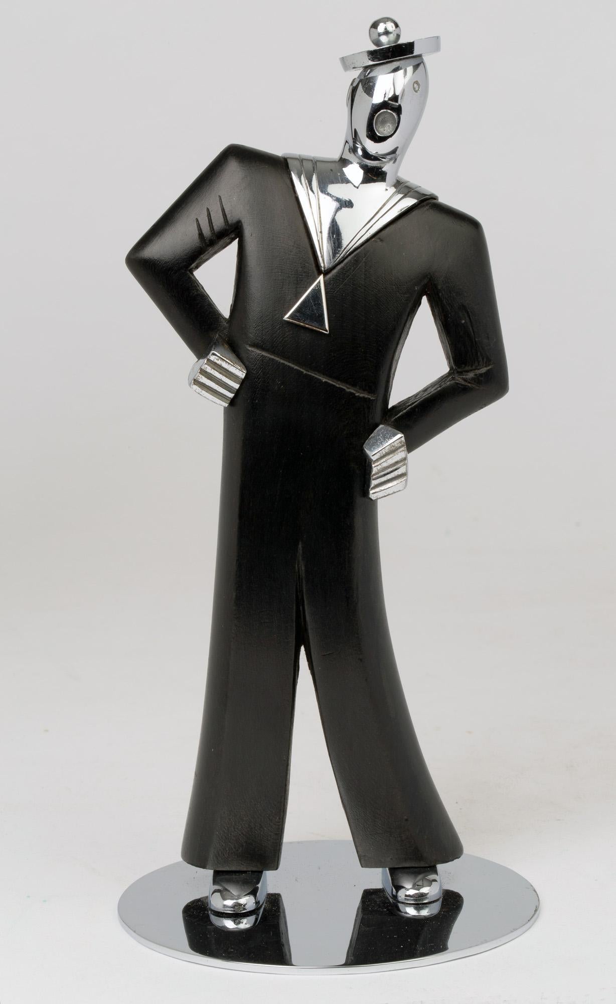 Hagenauer Austrian Art Deco Chrome and Ebonized Wood Jolly Sailor Figure 13