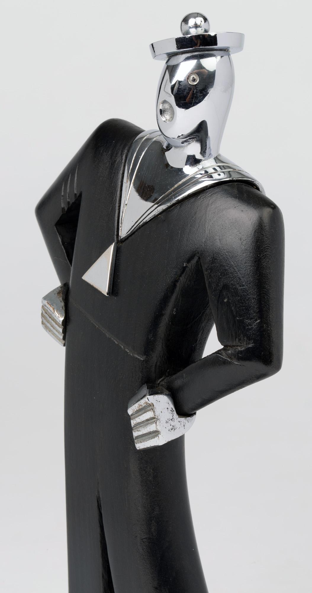 Hand-Crafted Hagenauer Austrian Art Deco Chrome and Ebonized Wood Jolly Sailor Figure