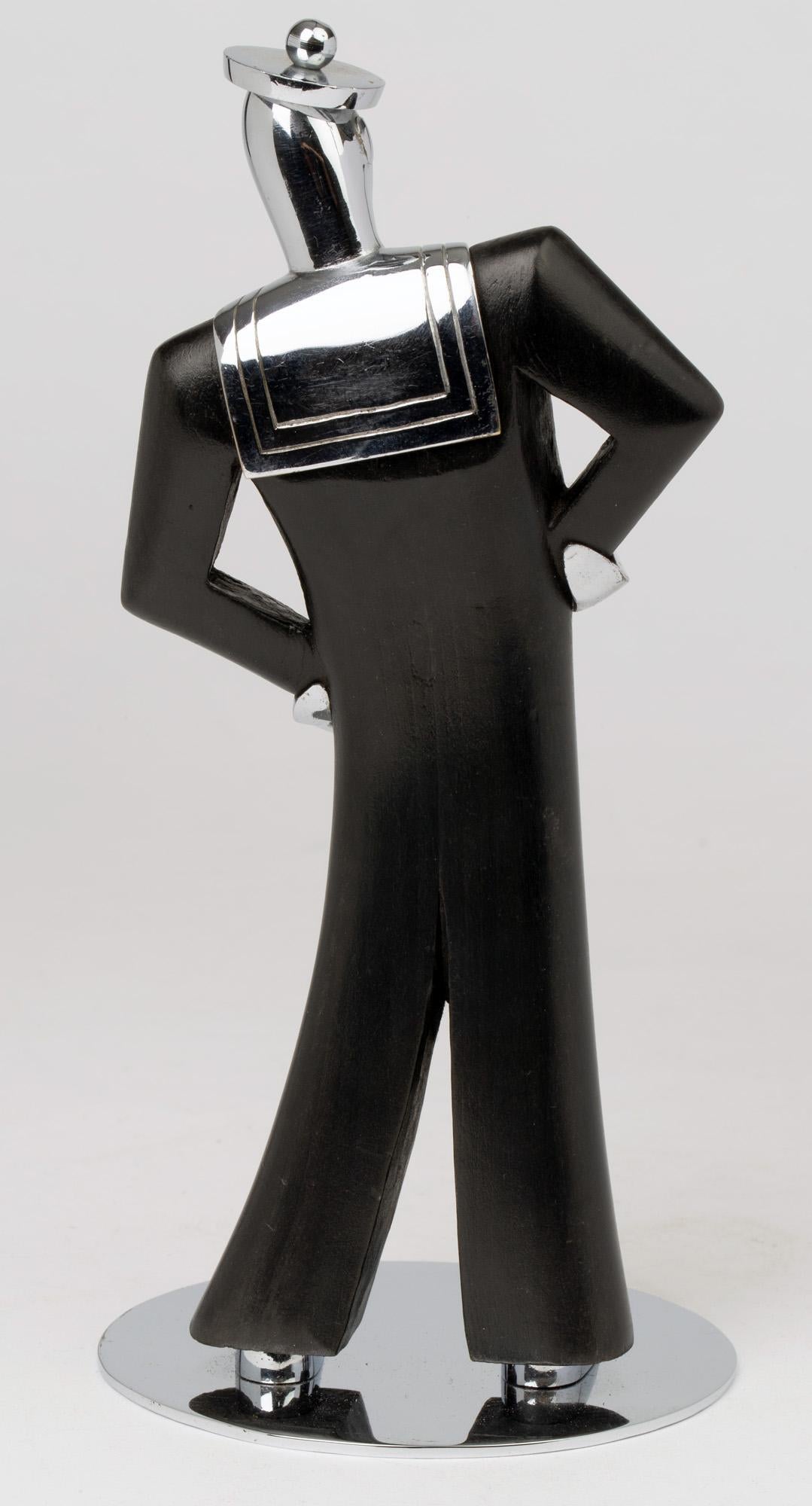 Hagenauer Austrian Art Deco Chrome and Ebonized Wood Jolly Sailor Figure 1