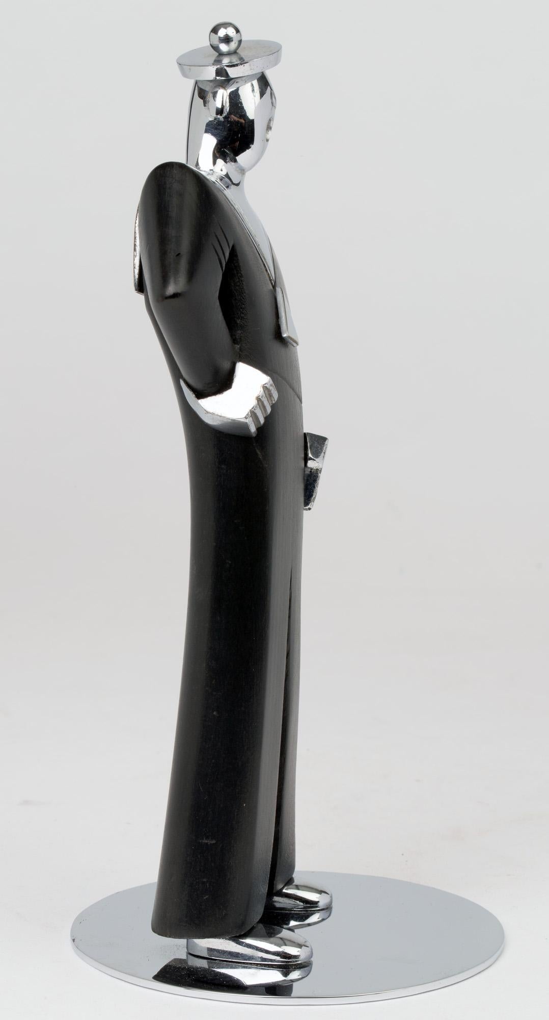 Hagenauer Austrian Art Deco Chrome and Ebonized Wood Jolly Sailor Figure 2