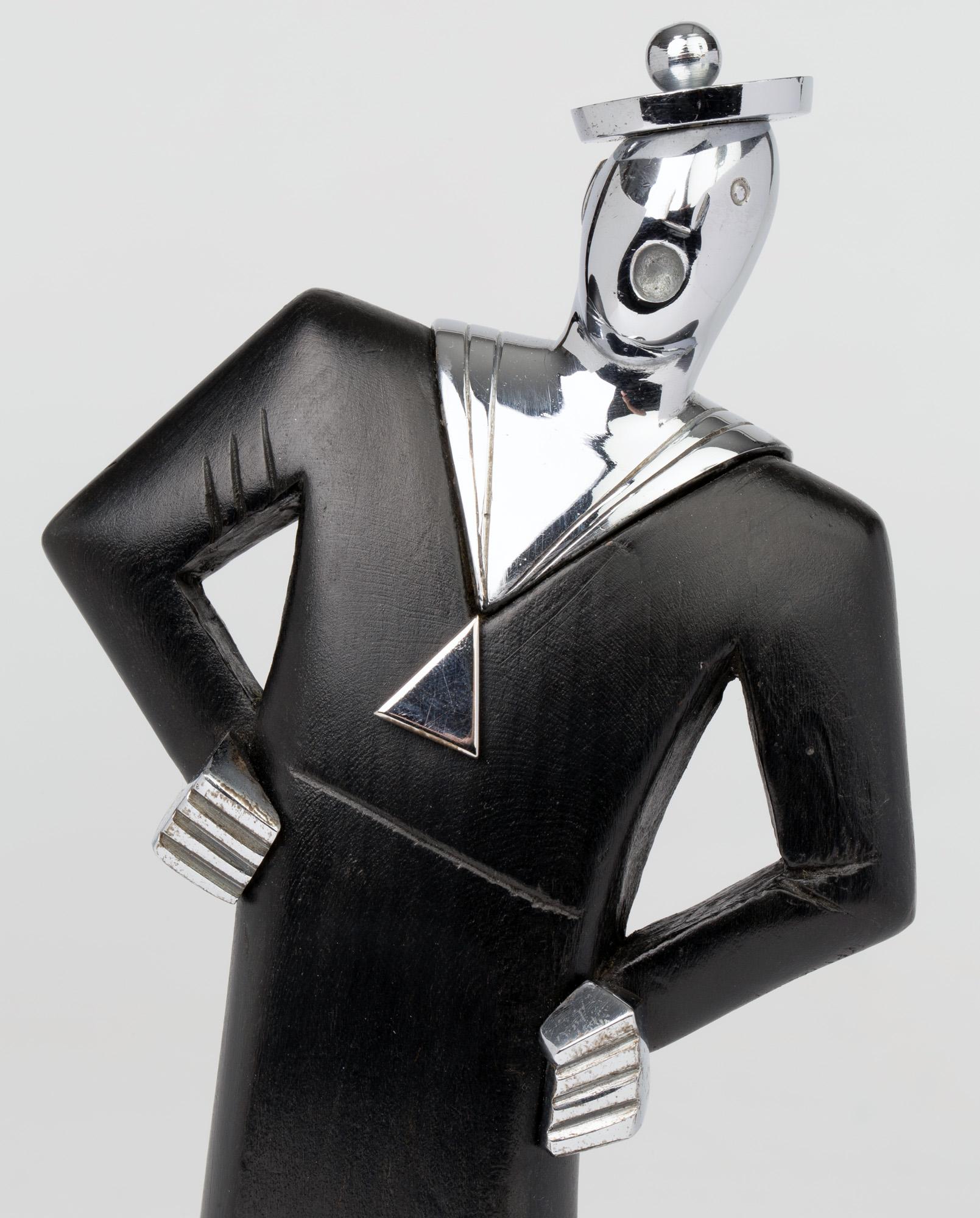 Hagenauer Austrian Art Deco Chrome and Ebonized Wood Jolly Sailor Figure 3