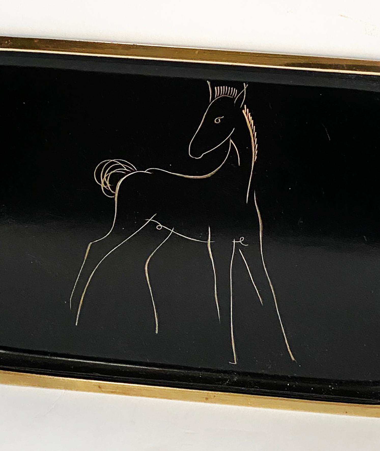 Hagenauer Austrian Brass & Black Enamel Horse Equestrian Vide Poche or Tray In Good Condition For Sale In Minneapolis, MN