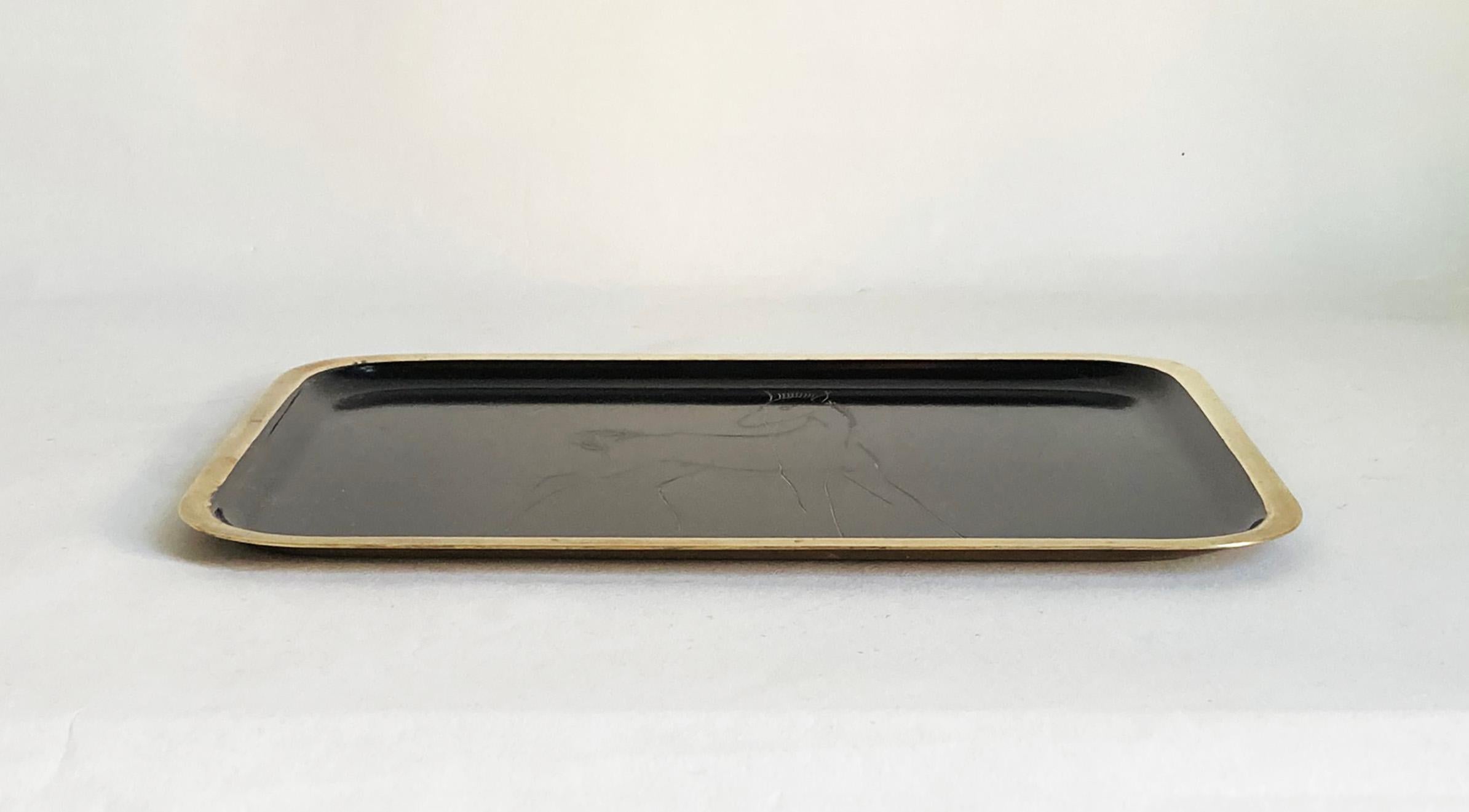 Hagenauer Austrian Brass & Black Enamel Horse Equestrian Vide Poche or Tray For Sale 2
