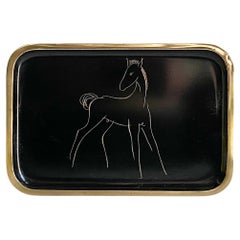 Vintage Hagenauer Austrian Brass & Black Enamel Horse Equestrian Vide Poche or Tray