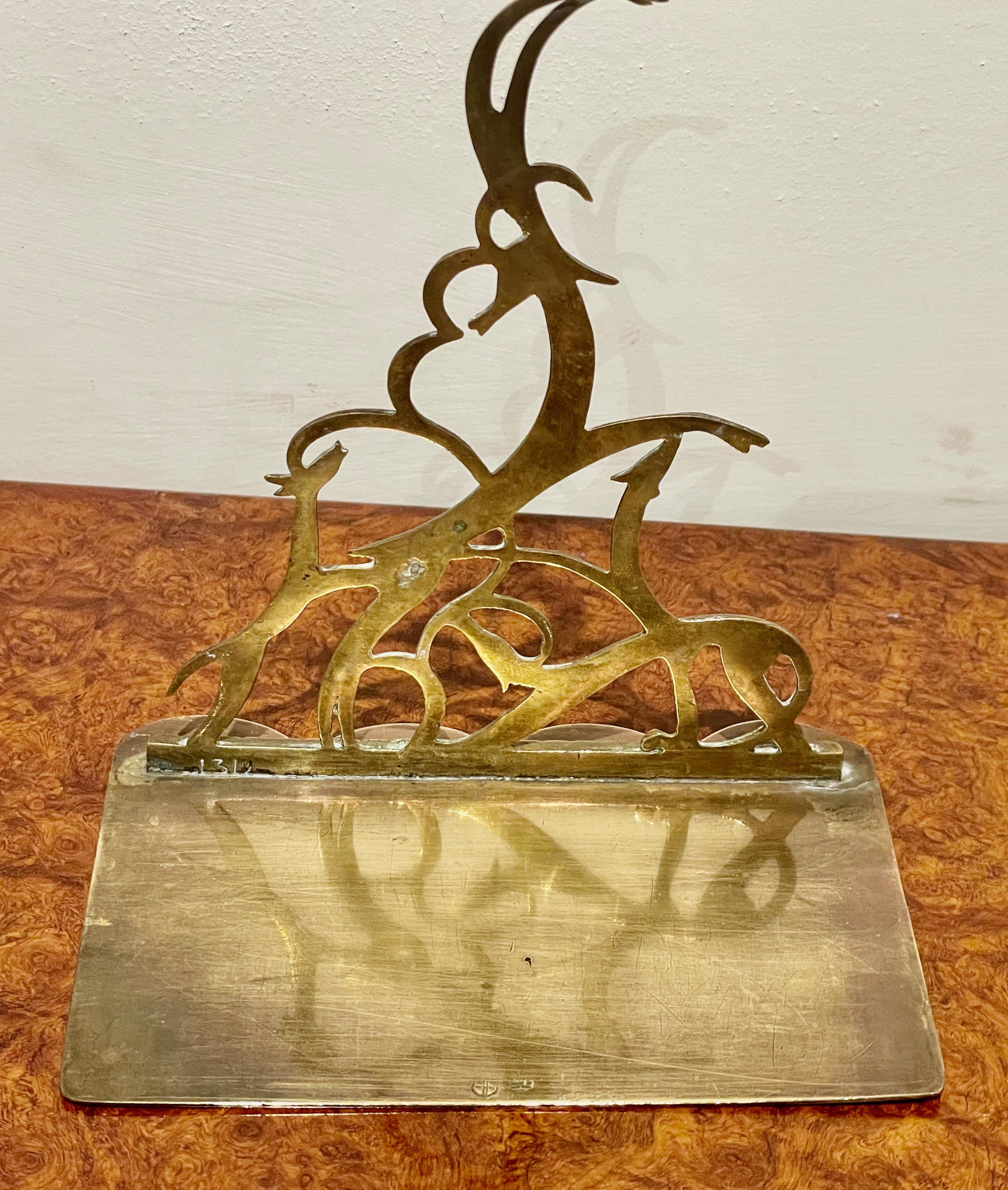 Metal Hagenauer Bookends Pair Leaping Gazelles Wien Made in Austria For Sale