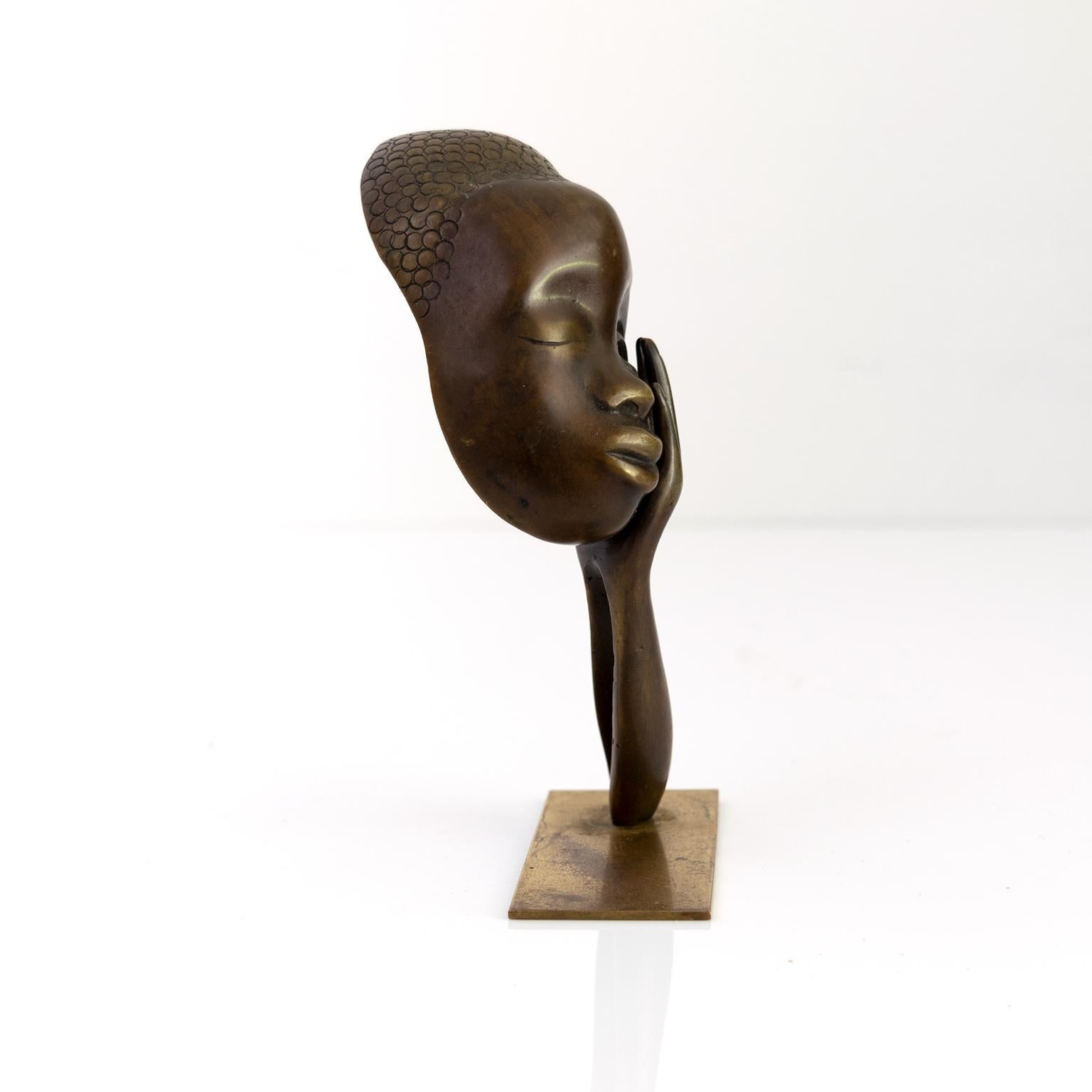 Mid-Century Modern Hagenauer Bronze Sculpture of a Female Face with Arm and Hand Vienna, Austria For Sale