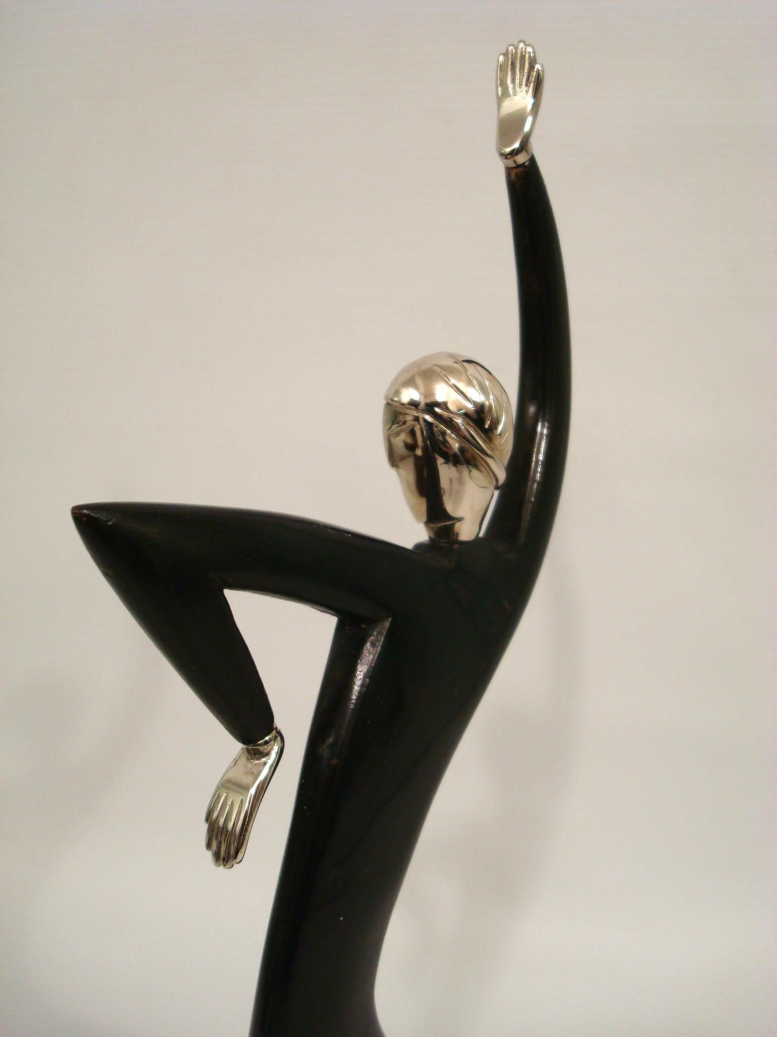 Policromo Scultura in bronzo e legno Hagenauer Danzatrice Wiener Werkstatte, Josephine Baker in vendita