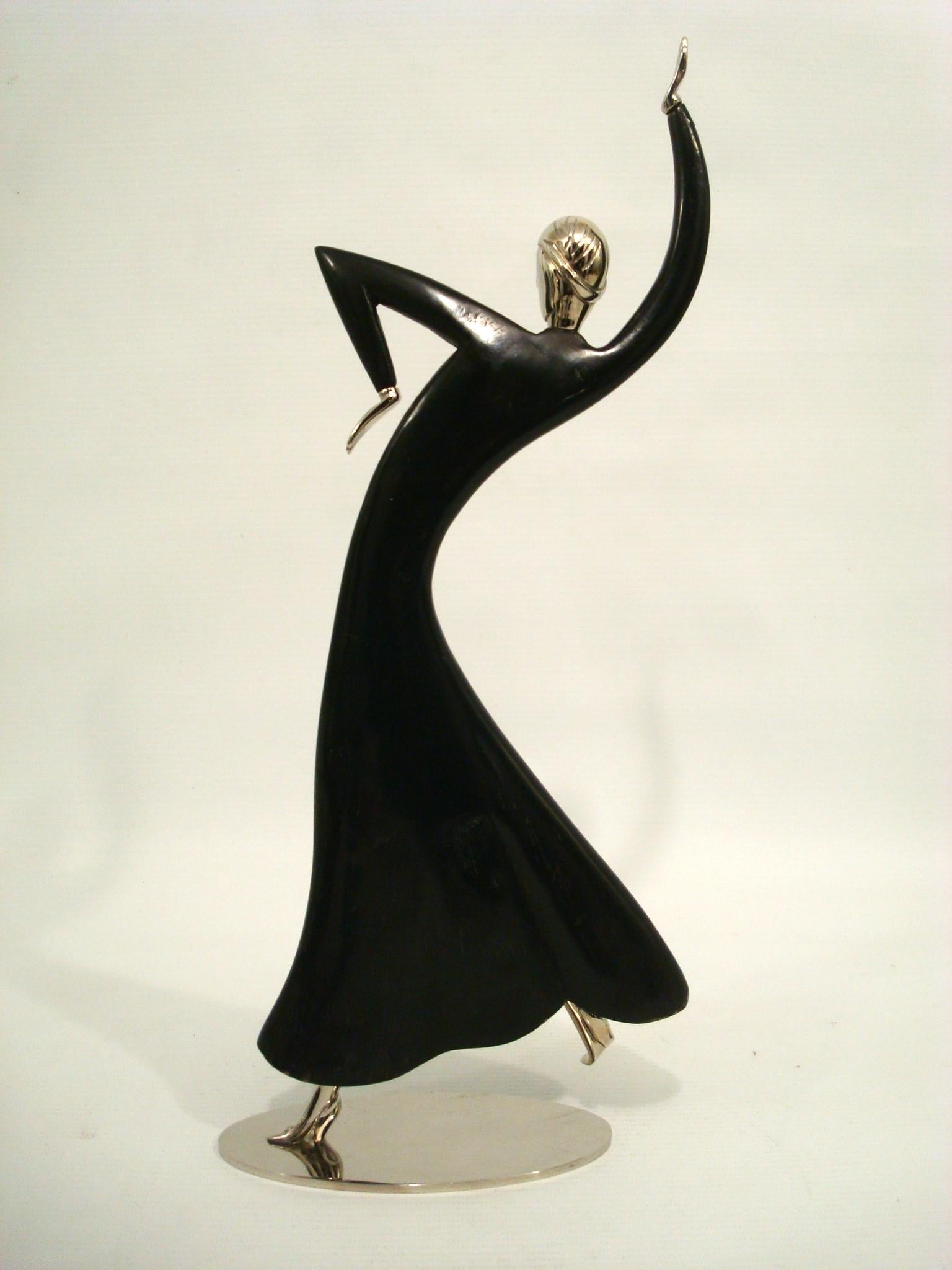 XX secolo Scultura in bronzo e legno Hagenauer Danzatrice Wiener Werkstatte, Josephine Baker in vendita