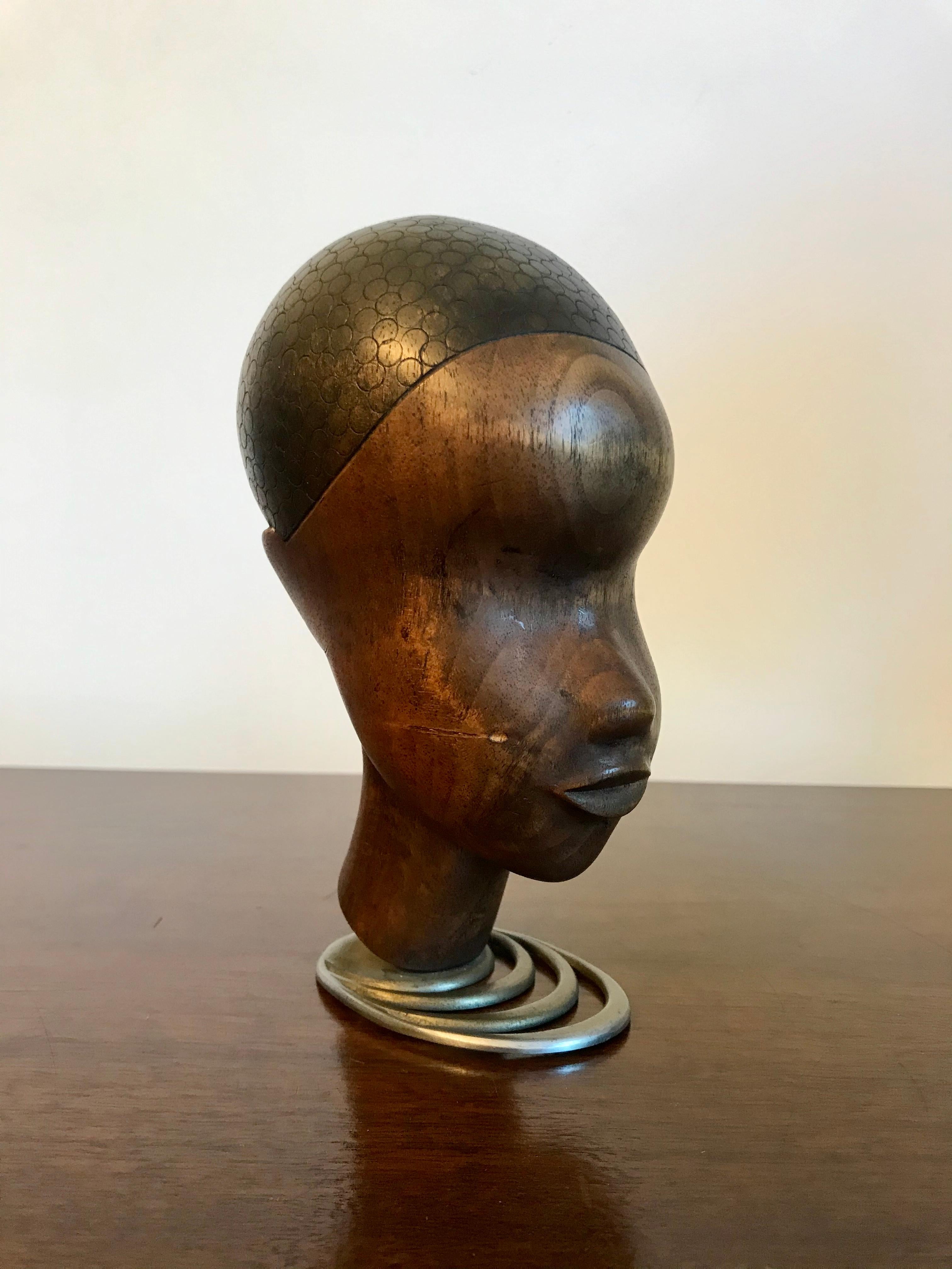 Hagenauer Carved Wood African Head Sculpture, 20th Century at 1stDibs