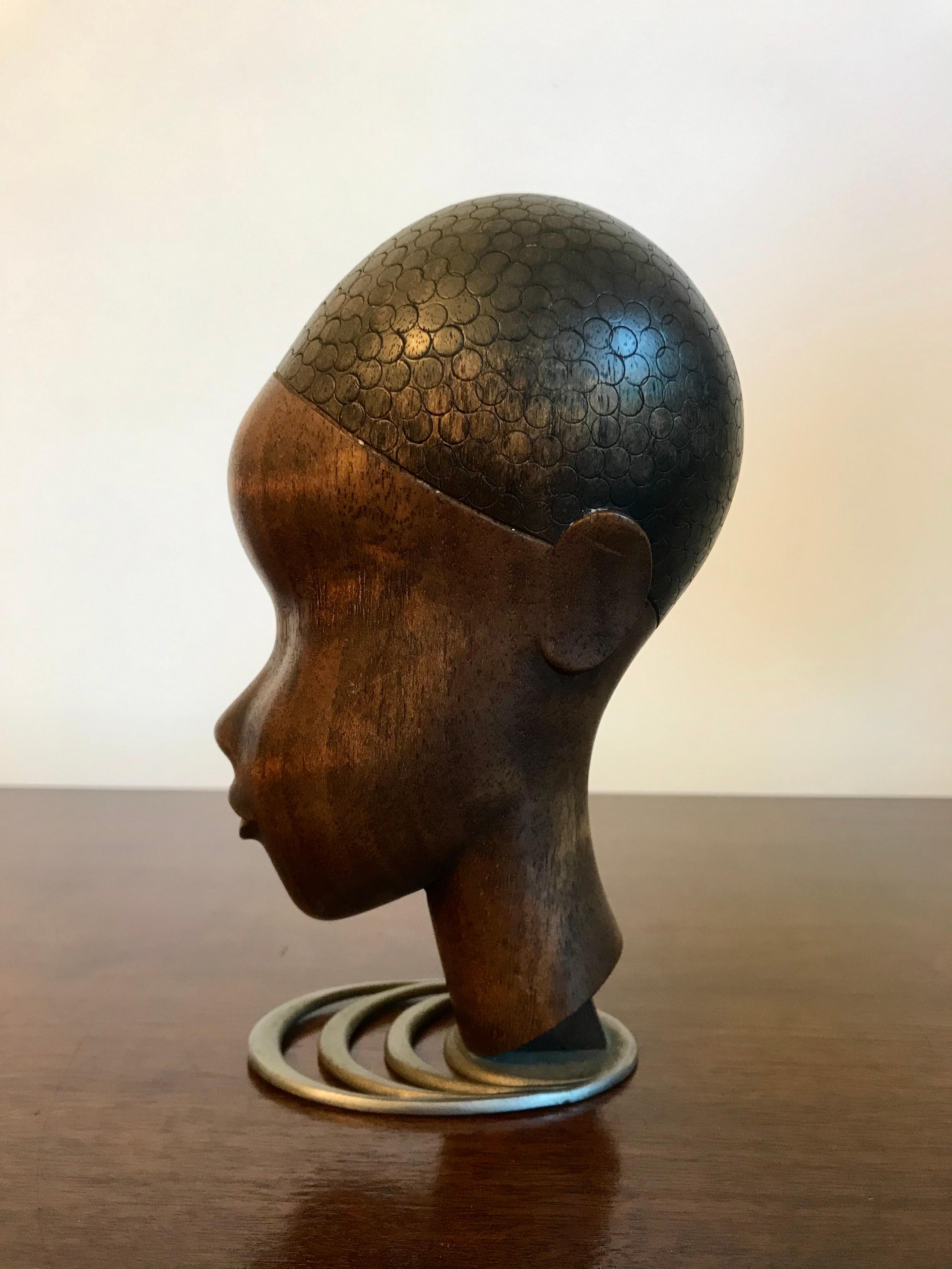 Mid-Century Modern Hagenauer Carved Wood African Head Sculpture, 20th Century
