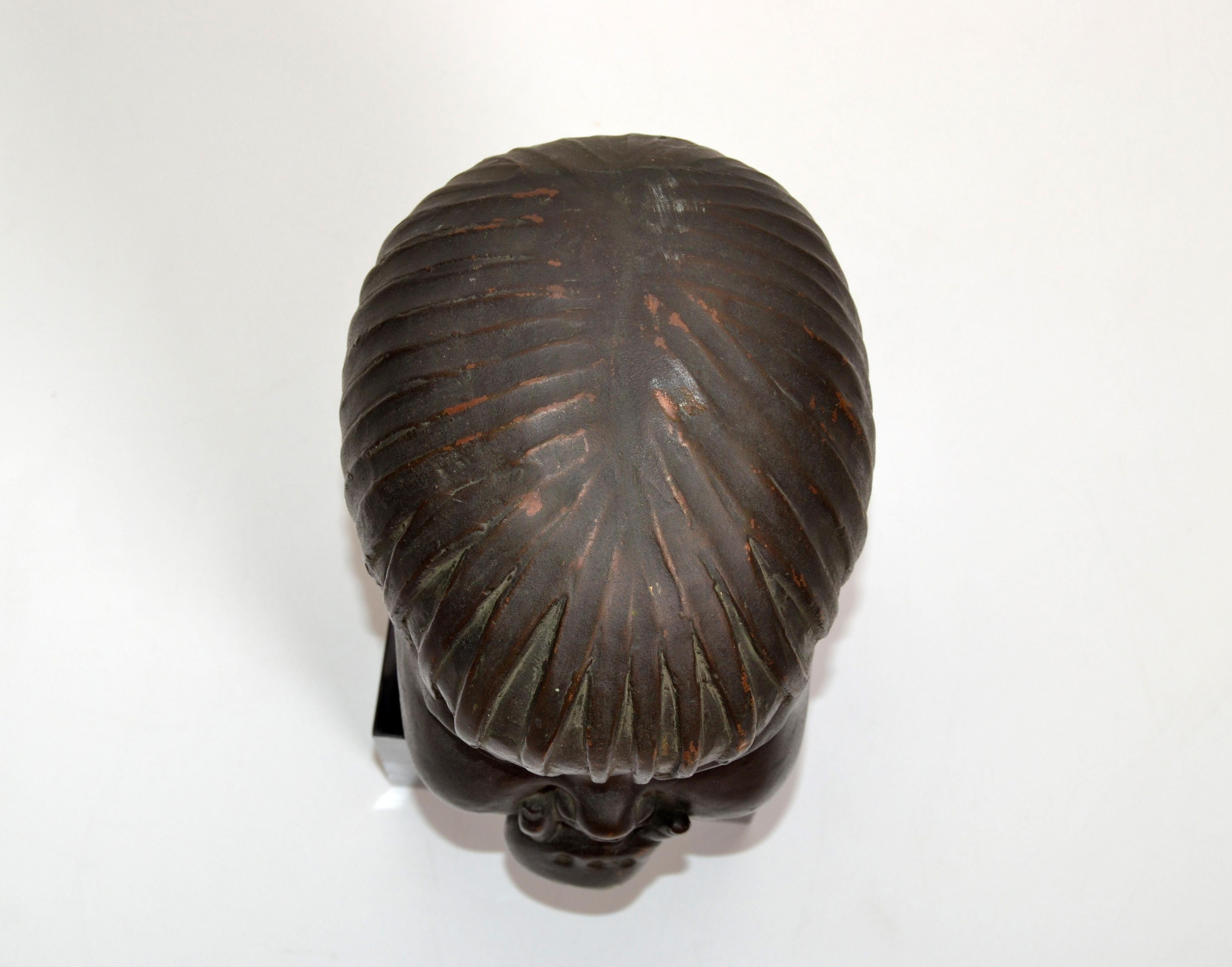 Mid-20th Century Hagenauer Manner Patina Bronze & Wood Bust, Child Head Sculpture Sucking Fingers For Sale