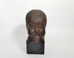 Hagenauer Manner Patina Bronze & Wood Bust, Child Head Sculpture Sucking Fingers