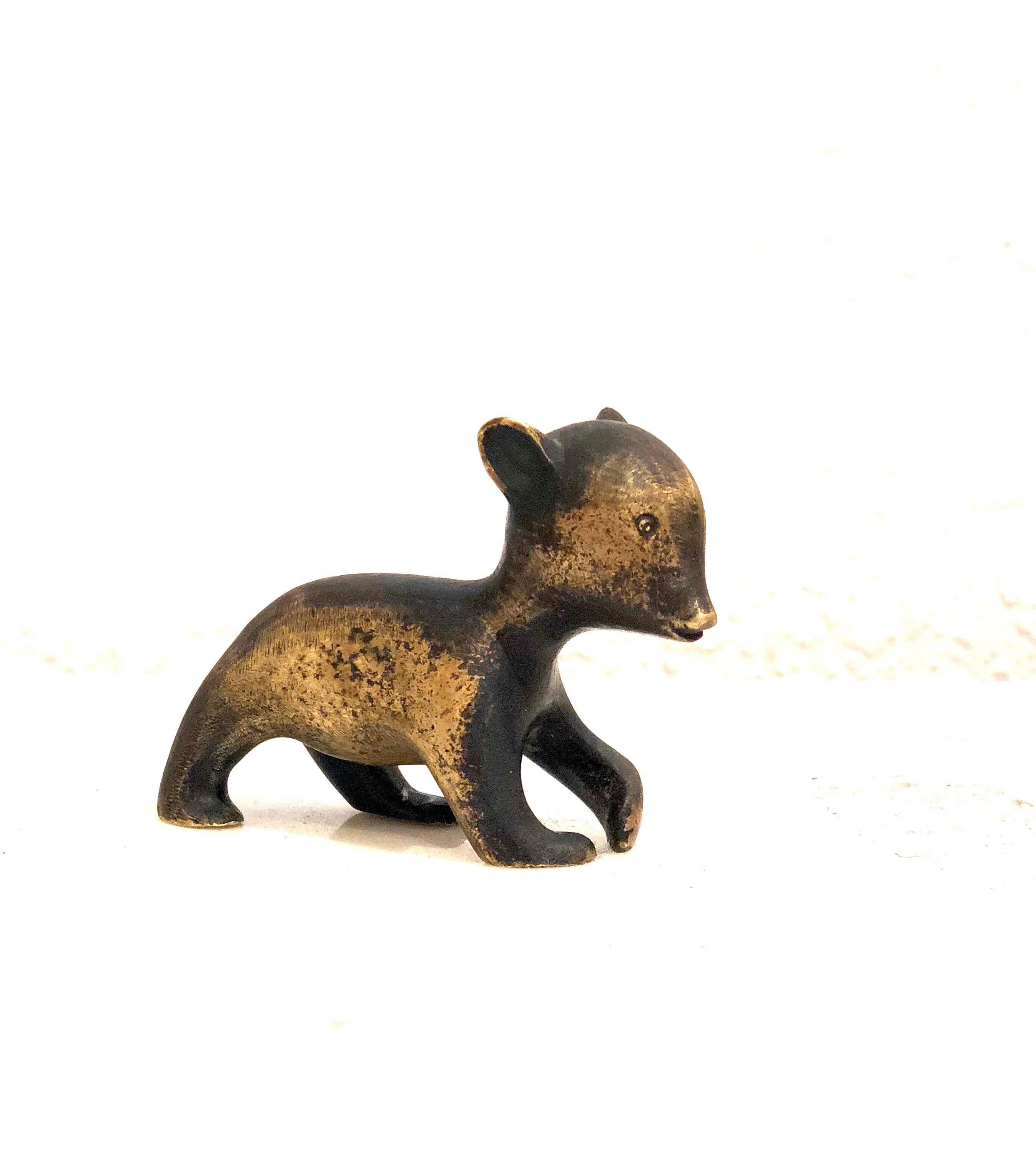 Hagenauer Modernist Austrian Bronze Sculpture Baby Bear Art Deco Signed Rare In Good Condition In San Diego, CA