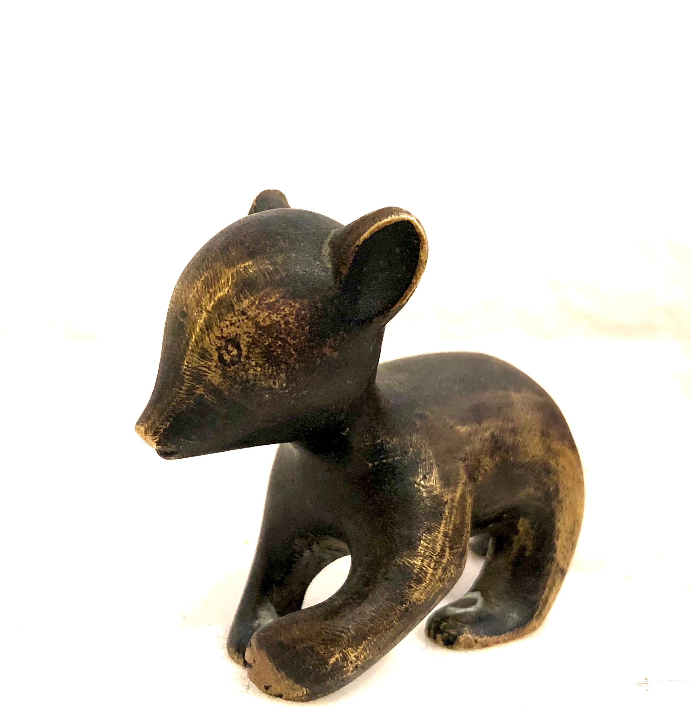20th Century Hagenauer Modernist Austrian Bronze Sculpture Baby Bear Art Deco Signed Rare