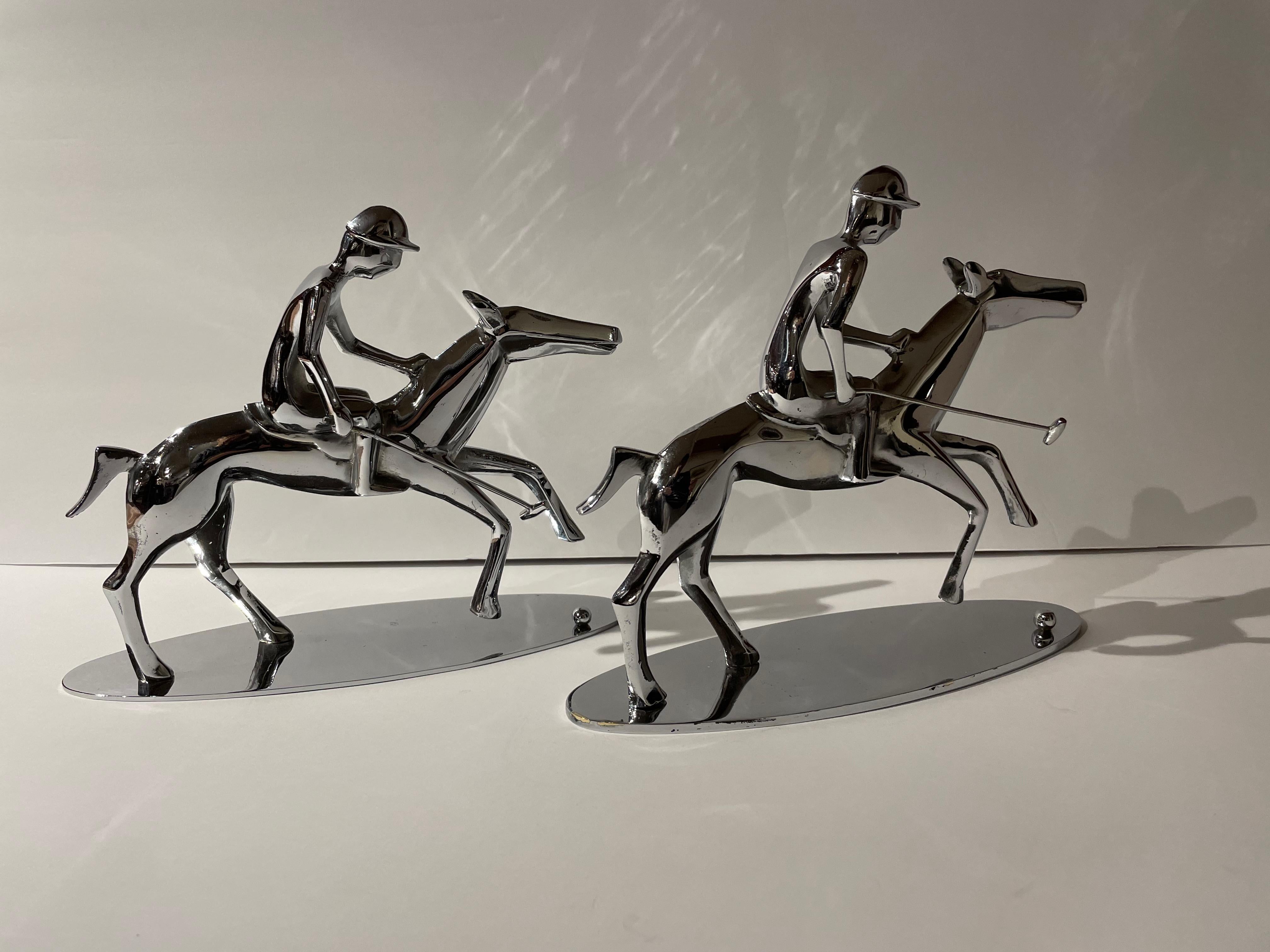 Mid-20th Century Hagenauer Polo Players Mounted on Horse Pair Wien
